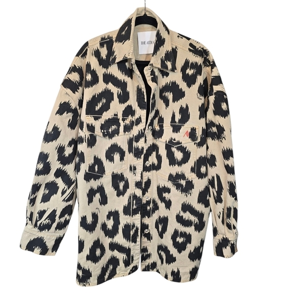 The Attico Leopard Print Denim Shirt Jacket Oversized Tan Black Size EU 42, US 6 - Picture 5 of 16